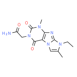 ChemSpider 2D Image | 2-(8-Ethyl-1,7-dimethyl-2,4-dioxo-1,2,4,8-tetrahydro-3H-imidazo[2,1-f]purin-3-yl)acetamide | C13H16N6O3