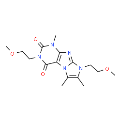 ChemSpider 2D Image | 3,8-Bis-(2-methoxy-ethyl)-1,6,7-trimethyl-1H,8H-imidazo[2,1-f]purine-2,4-dione | C16H23N5O4