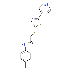 ChemSpider 2D Image | N-(4-Methylphenyl)-2-{[5-(4-pyridinyl)-1,3,4-thiadiazol-2-yl]sulfanyl}acetamide | C16H14N4OS2