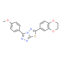 ChemSpider 2D Image | 6-(2,3-Dihydro-1,4-benzodioxin-6-yl)-3-(4-methoxyphenyl)[1,2,4]triazolo[3,4-b][1,3,4]thiadiazole | C18H14N4O3S