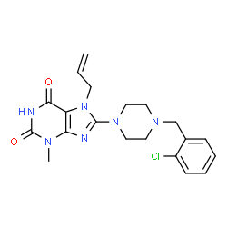 ChemSpider 2D Image | 7-Allyl-8-[4-(2-chlorobenzyl)-1-piperazinyl]-3-methyl-3,7-dihydro-1H-purine-2,6-dione | C20H23ClN6O2