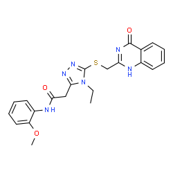 ChemSpider 2D Image | 4H-1,2,4-triazole-3-acetamide, 5-[[(3,4-dihydro-4-oxo-2-quinazolinyl)methyl]thio]-4-ethyl-N-(2-methoxyphenyl)- | C22H22N6O3S