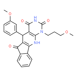 ChemSpider 2D Image | 5-(3-Methoxyphenyl)-1-(3-methoxypropyl)-5,11-dihydro-1H-indeno[2',1':5,6]pyrido[2,3-d]pyrimidine-2,4,6(3H)-trione | C25H23N3O5