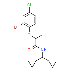 ChemSpider 2D Image | 2-(2-Bromo-4-chlorophenoxy)-N-(dicyclopropylmethyl)propanamide | C16H19BrClNO2