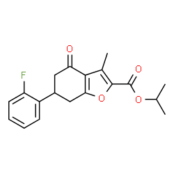 ChemSpider 2D Image | Isopropyl 6-(2-fluorophenyl)-3-methyl-4-oxo-4,5,6,7-tetrahydro-1-benzofuran-2-carboxylate | C19H19FO4