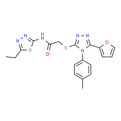 ChemSpider 2D Image | N-(5-Ethyl-1,3,4-thiadiazol-2-yl)-2-{[5-(2-furyl)-4-(4-methylphenyl)-4H-1,2,4-triazol-3-yl]sulfanyl}acetamide | C19H18N6O2S2