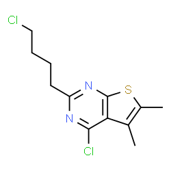 ChemSpider 2D Image | 4-Chloro-2-(4-chlorobutyl)-5,6-dimethylthieno[2,3-d]pyrimidine | C12H14Cl2N2S