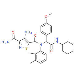 ChemSpider 2D Image | 4-Amino-N~5~-[2-(cyclohexylamino)-1-(4-methoxyphenyl)-2-oxoethyl]-N~5~-(2,3-dimethylphenyl)-1,2-thiazole-3,5-dicarboxamide | C28H33N5O4S