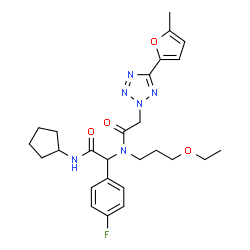 ChemSpider 2D Image | N-[2-(Cyclopentylamino)-1-(4-fluorophenyl)-2-oxoethyl]-N-(3-ethoxypropyl)-2-[5-(5-methyl-2-furyl)-2H-tetrazol-2-yl]acetamide | C26H33FN6O4