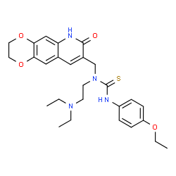 ChemSpider 2D Image | 1-[2-(Diethylamino)ethyl]-3-(4-ethoxyphenyl)-1-[(7-oxo-2,3,6,7-tetrahydro[1,4]dioxino[2,3-g]quinolin-8-yl)methyl]thiourea | C27H34N4O4S
