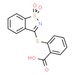 ChemSpider 2D Image | 2-[(1,1-Dioxido-1,2-benzothiazol-3-yl)sulfanyl]benzoic acid | C14H9NO4S2