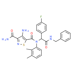 ChemSpider 2D Image | 4-Amino-N~5~-[2-(benzylamino)-1-(4-fluorophenyl)-2-oxoethyl]-N~5~-(2,3-dimethylphenyl)-1,2-thiazole-3,5-dicarboxamide | C28H26FN5O3S