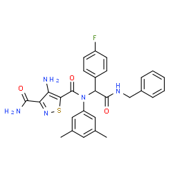 ChemSpider 2D Image | 4-Amino-N~5~-[2-(benzylamino)-1-(4-fluorophenyl)-2-oxoethyl]-N~5~-(3,5-dimethylphenyl)-1,2-thiazole-3,5-dicarboxamide | C28H26FN5O3S