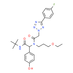 ChemSpider 2D Image | N-(3-Ethoxypropyl)-2-[5-(4-fluorophenyl)-2H-tetrazol-2-yl]-N-{1-(4-hydroxyphenyl)-2-[(2-methyl-2-propanyl)amino]-2-oxoethyl}acetamide | C26H33FN6O4