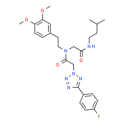 ChemSpider 2D Image | N~2~-[2-(3,4-Dimethoxyphenyl)ethyl]-N~2~-{[5-(4-fluorophenyl)-2H-tetrazol-2-yl]acetyl}-N-(3-methylbutyl)glycinamide | C26H33FN6O4
