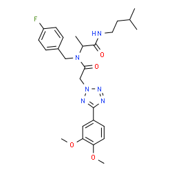 ChemSpider 2D Image | N~2~-{[5-(3,4-Dimethoxyphenyl)-2H-tetrazol-2-yl]acetyl}-N~2~-(4-fluorobenzyl)-N-(3-methylbutyl)alaninamide | C26H33FN6O4