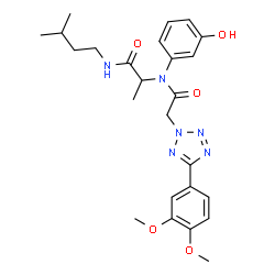ChemSpider 2D Image | N~2~-{[5-(3,4-Dimethoxyphenyl)-2H-tetrazol-2-yl]acetyl}-N~2~-(3-hydroxyphenyl)-N-(3-methylbutyl)alaninamide | C25H32N6O5