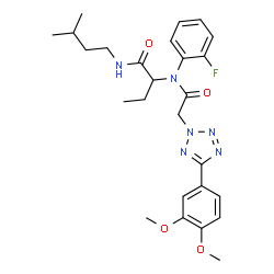 ChemSpider 2D Image | 2-[{[5-(3,4-Dimethoxyphenyl)-2H-tetrazol-2-yl]acetyl}(2-fluorophenyl)amino]-N-(3-methylbutyl)butanamide | C26H33FN6O4