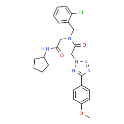 ChemSpider 2D Image | N~2~-(2-Chlorobenzyl)-N-cyclopentyl-N~2~-{[5-(4-methoxyphenyl)-2H-tetrazol-2-yl]acetyl}glycinamide | C24H27ClN6O3