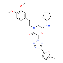 ChemSpider 2D Image | N-Cyclopentyl-N~2~-[2-(3,4-dimethoxyphenyl)ethyl]-N~2~-{[5-(5-methyl-2-furyl)-2H-tetrazol-2-yl]acetyl}glycinamide | C25H32N6O5