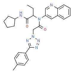ChemSpider 2D Image | N-Cyclopentyl-2-[{[5-(4-methylphenyl)-2H-tetrazol-2-yl]acetyl}(3-quinolinyl)amino]butanamide | C28H31N7O2
