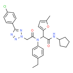 ChemSpider 2D Image | 2-[5-(4-Chlorophenyl)-2H-tetrazol-2-yl]-N-[2-(cyclopentylamino)-1-(5-methyl-2-furyl)-2-oxoethyl]-N-(4-ethylphenyl)acetamide | C29H31ClN6O3