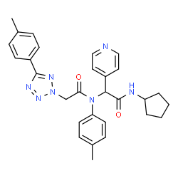 ChemSpider 2D Image | N-[2-(Cyclopentylamino)-2-oxo-1-(4-pyridinyl)ethyl]-N-(4-methylphenyl)-2-[5-(4-methylphenyl)-2H-tetrazol-2-yl]acetamide | C29H31N7O2