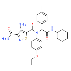 ChemSpider 2D Image | 4-Amino-N~5~-[2-(cyclohexylamino)-1-(4-methylphenyl)-2-oxoethyl]-N~5~-(4-ethoxyphenyl)-1,2-thiazole-3,5-dicarboxamide | C28H33N5O4S