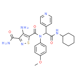 ChemSpider 2D Image | 4-Amino-N~5~-[2-(cyclohexylamino)-2-oxo-1-(4-pyridinyl)ethyl]-N~5~-(4-methoxyphenyl)-1,2-thiazole-3,5-dicarboxamide | C25H28N6O4S