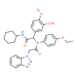 ChemSpider 2D Image | 2-(1H-Benzotriazol-1-yl)-N-[2-(cyclohexylamino)-1-(3-hydroxy-4-methoxyphenyl)-2-oxoethyl]-N-(4-ethoxyphenyl)acetamide | C31H35N5O5