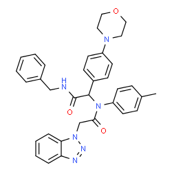 ChemSpider 2D Image | 2-(1H-Benzotriazol-1-yl)-N-{2-(benzylamino)-1-[4-(4-morpholinyl)phenyl]-2-oxoethyl}-N-(4-methylphenyl)acetamide | C34H34N6O3