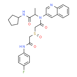 ChemSpider 2D Image | N-Cyclopentyl-N~2~-[({2-[(4-fluorophenyl)amino]-2-oxoethyl}sulfinyl)acetyl]-N~2~-3-quinolinylalaninamide | C27H29FN4O4S