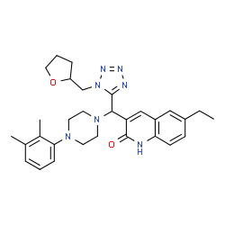 ChemSpider 2D Image | 3-{[4-(2,3-Dimethylphenyl)-1-piperazinyl][1-(tetrahydro-2-furanylmethyl)-1H-tetrazol-5-yl]methyl}-6-ethyl-2(1H)-quinolinone | C30H37N7O2