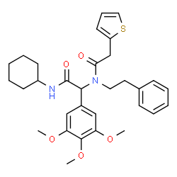 ChemSpider 2D Image | N-[2-(Cyclohexylamino)-2-oxo-1-(3,4,5-trimethoxyphenyl)ethyl]-N-(2-phenylethyl)-2-(2-thienyl)acetamide | C31H38N2O5S