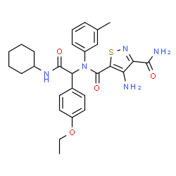 ChemSpider 2D Image | 4-Amino-N~5~-[2-(cyclohexylamino)-1-(4-ethoxyphenyl)-2-oxoethyl]-N~5~-(3-methylphenyl)-1,2-thiazole-3,5-dicarboxamide | C28H33N5O4S