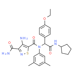 ChemSpider 2D Image | 4-Amino-N~5~-[2-(cyclopentylamino)-1-(4-ethoxyphenyl)-2-oxoethyl]-N~5~-(3,5-dimethylphenyl)-1,2-thiazole-3,5-dicarboxamide | C28H33N5O4S