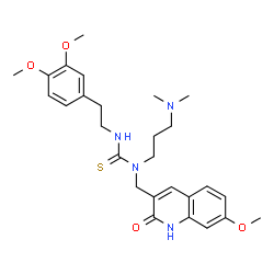 ChemSpider 2D Image | 3-[2-(3,4-Dimethoxyphenyl)ethyl]-1-[3-(dimethylamino)propyl]-1-[(7-methoxy-2-oxo-1,2-dihydro-3-quinolinyl)methyl]thiourea | C27H36N4O4S