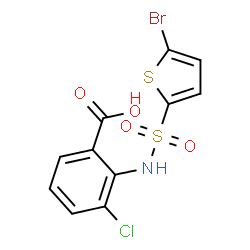 ChemSpider 2D Image | 2-{[(5-Bromo-2-thienyl)sulfonyl]amino}-3-chlorobenzoic acid | C11H7BrClNO4S2
