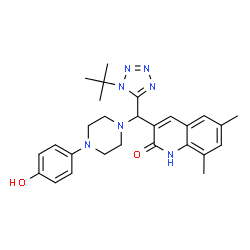 ChemSpider 2D Image | 3-{[4-(4-Hydroxyphenyl)-1-piperazinyl][1-(2-methyl-2-propanyl)-1H-tetrazol-5-yl]methyl}-6,8-dimethyl-2(1H)-quinolinone | C27H33N7O2