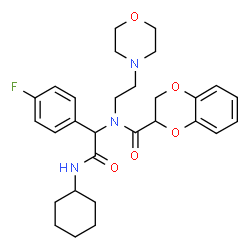 ChemSpider 2D Image | N-[2-(Cyclohexylamino)-1-(4-fluorophenyl)-2-oxoethyl]-N-[2-(4-morpholinyl)ethyl]-2,3-dihydro-1,4-benzodioxine-2-carboxamide | C29H36FN3O5