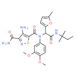 ChemSpider 2D Image | 4-Amino-N~5~-(3,4-dimethoxyphenyl)-N~5~-{2-[(2-methyl-2-butanyl)amino]-1-(5-methyl-2-furyl)-2-oxoethyl}-1,2-thiazole-3,5-dicarboxamide | C25H31N5O6S