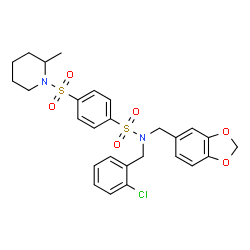 ChemSpider 2D Image | N-(1,3-Benzodioxol-5-ylmethyl)-N-(2-chlorobenzyl)-4-[(2-methyl-1-piperidinyl)sulfonyl]benzenesulfonamide | C27H29ClN2O6S2