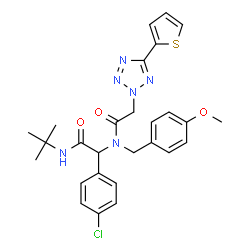 ChemSpider 2D Image | N-{1-(4-Chlorophenyl)-2-[(2-methyl-2-propanyl)amino]-2-oxoethyl}-N-(4-methoxybenzyl)-2-[5-(2-thienyl)-2H-tetrazol-2-yl]acetamide | C27H29ClN6O3S