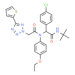 ChemSpider 2D Image | N-{1-(4-Chlorophenyl)-2-[(2-methyl-2-propanyl)amino]-2-oxoethyl}-N-(4-ethoxyphenyl)-2-[5-(2-thienyl)-2H-tetrazol-2-yl]acetamide | C27H29ClN6O3S