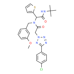 ChemSpider 2D Image | 2-[5-(4-Chlorophenyl)-2H-tetrazol-2-yl]-N-(3-methoxybenzyl)-N-{2-[(2-methyl-2-propanyl)amino]-2-oxo-1-(2-thienyl)ethyl}acetamide | C27H29ClN6O3S