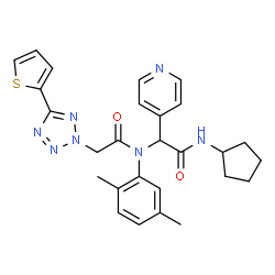 ChemSpider 2D Image | N-[2-(Cyclopentylamino)-2-oxo-1-(4-pyridinyl)ethyl]-N-(2,5-dimethylphenyl)-2-[5-(2-thienyl)-2H-tetrazol-2-yl]acetamide | C27H29N7O2S