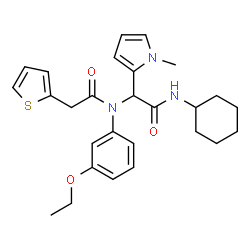 ChemSpider 2D Image | N-[2-(Cyclohexylamino)-1-(1-methyl-1H-pyrrol-2-yl)-2-oxoethyl]-N-(3-ethoxyphenyl)-2-(2-thienyl)acetamide | C27H33N3O3S