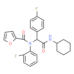 ChemSpider 2D Image | N-[2-(Cyclohexylamino)-1-(4-fluorophenyl)-2-oxoethyl]-N-(2-fluorophenyl)-2-furamide | C25H24F2N2O3