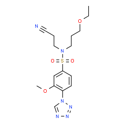 ChemSpider 2D Image | N-(2-Cyanoethyl)-N-(3-ethoxypropyl)-3-methoxy-4-(1H-tetrazol-1-yl)benzenesulfonamide | C16H22N6O4S