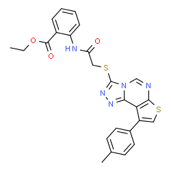 ChemSpider 2D Image | Ethyl 2-[({[9-(4-methylphenyl)thieno[3,2-e][1,2,4]triazolo[4,3-c]pyrimidin-3-yl]sulfanyl}acetyl)amino]benzoate | C25H21N5O3S2